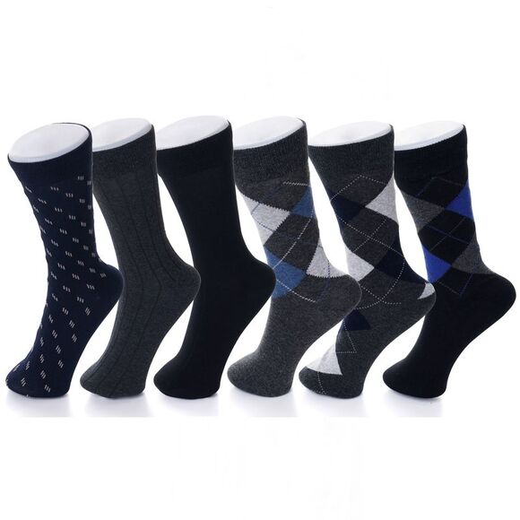 Alpine Swiss 6 Pack Mens Cotton Dress Socks Mid Calf Argyle Pattern Solids Set - Picture 1 of 9